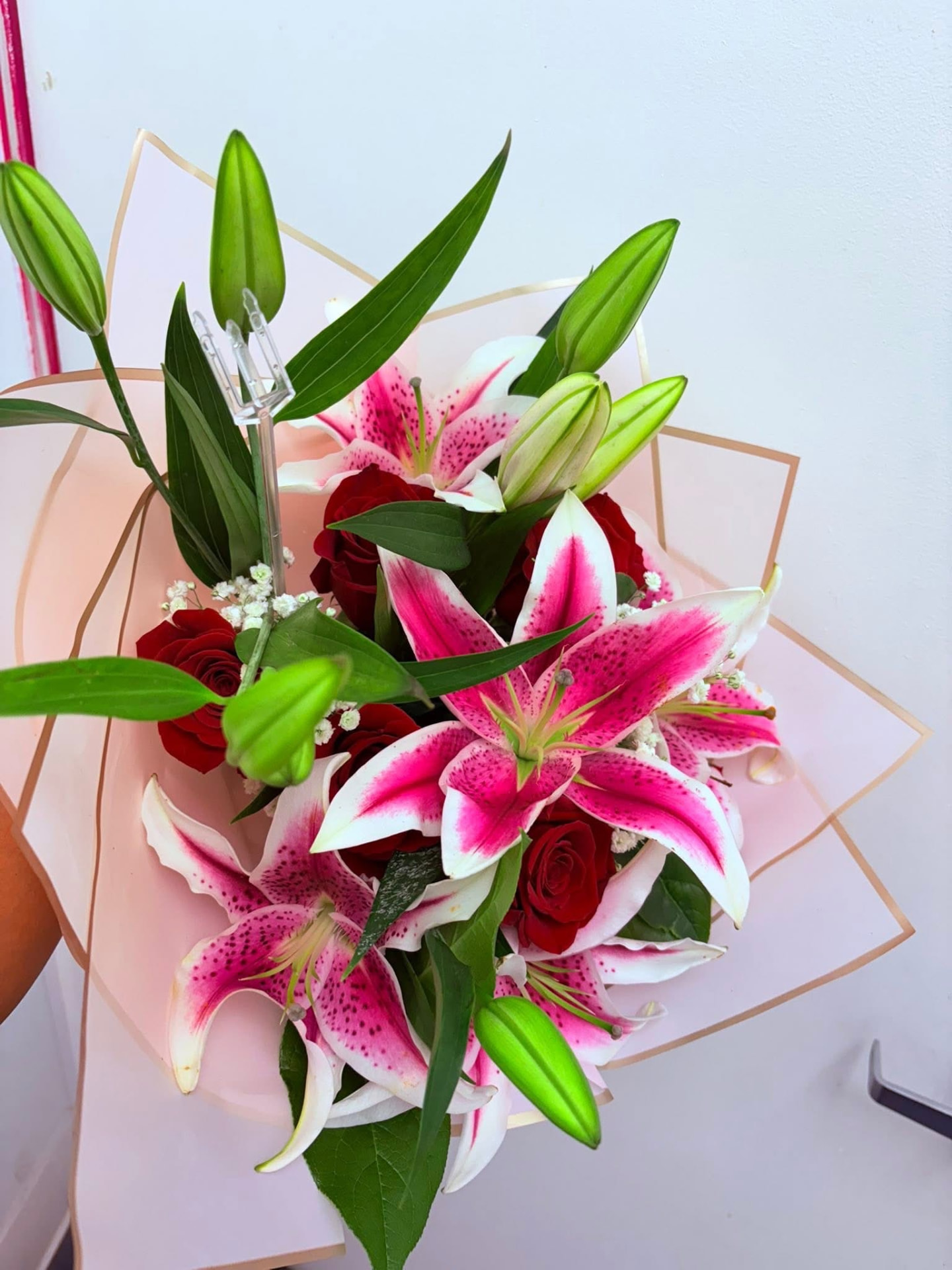 12 Roses with Stargazer Lilies